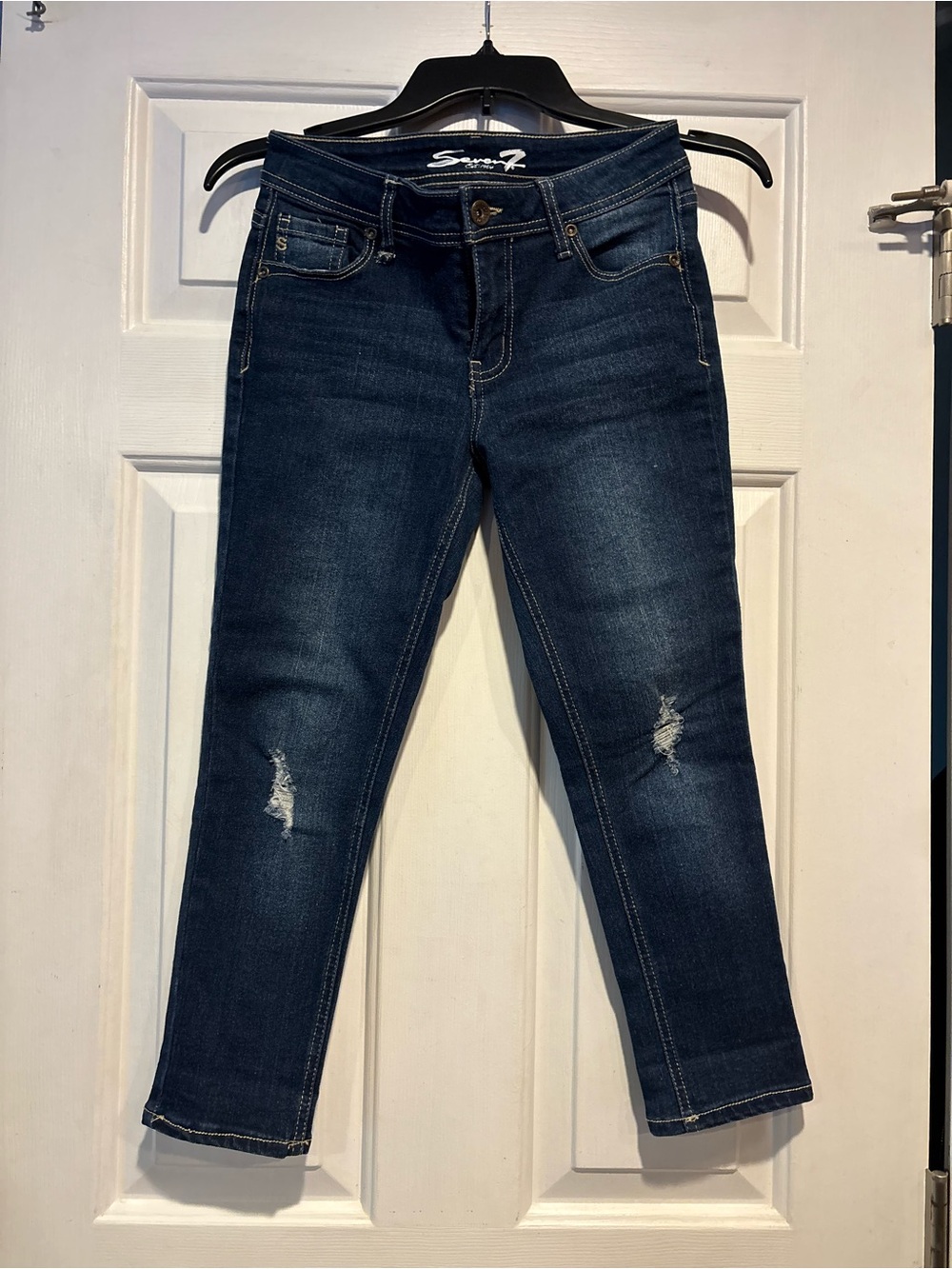 Seven7 Slim Distressed Dark Blue Jeans for Kids